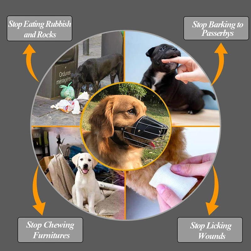 Dog Muzzle Benepaw Anti-bite Large Dog Muzzle Wire Basket Metal Mask Adjustable Leather Straps Mouth Cover
