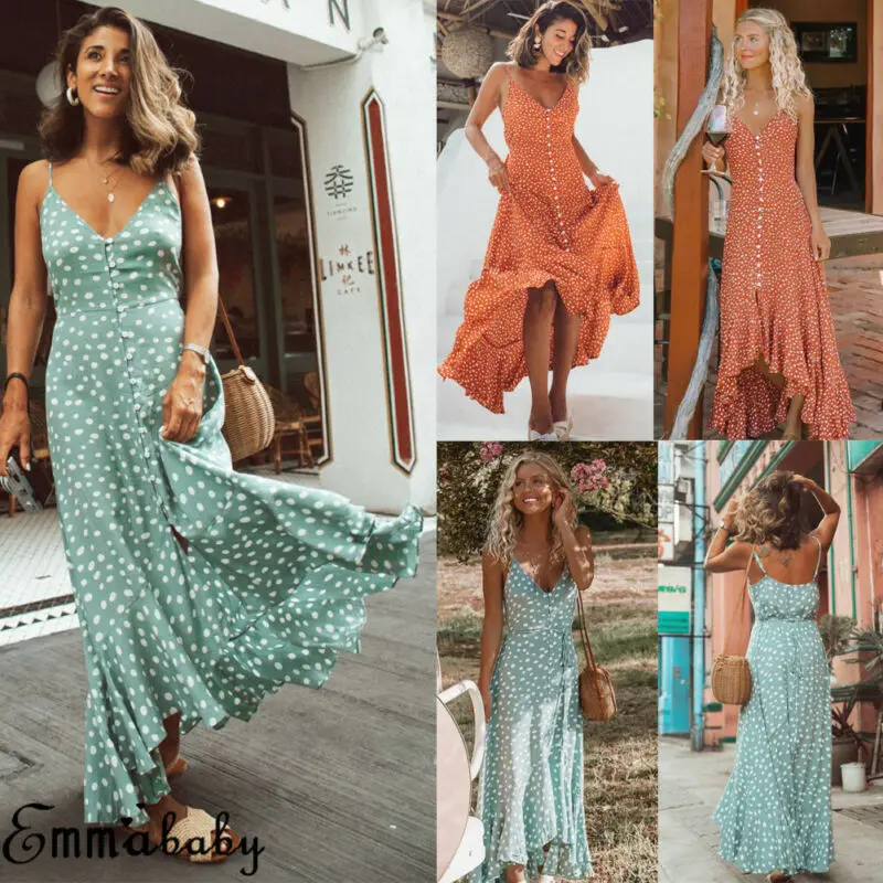 

Women Sexy Polka Dot Maxi Dresses Ladies Every Party Ladies Sexy V Neck Split Ruffles Patchwork Long Dresses