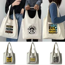 Women‘s Shopper Shopping Bags Female Canvas Commuter Student Vest Bag Make Today Great Pattern Word Handbags Eco Tote Bag