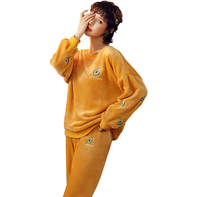 JRMISSLI зимние женские пижамные комплекты длинный рукав фланель толстый авокадо принт милые свободные пижамы Mujer ночная рубашка для женщин пижамы для девочек