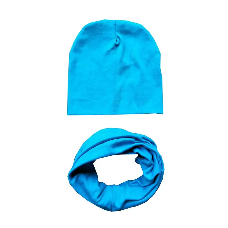 Распродажа; 1 комплект; осенне-зимний детский шарф; шапка для девочек и мальчиков; хлопковая шапочка; вязаная шапка для малышей; детский вязаный снуд - Цвет: Lake blue