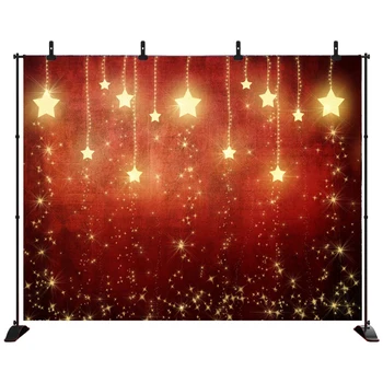 

Red Christmas Photography Backdrop Golden Stars Vinyl Background for Party Photo Studio Prop