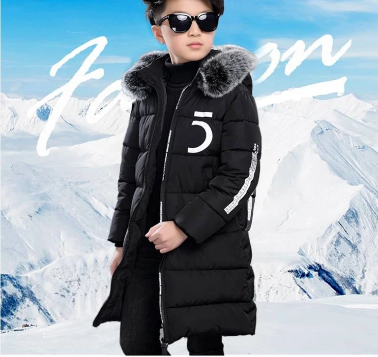 Boy Winter Fashion Thickening Children Cotton-padded Catamite Clothes Loose Black Padded Jacket Long Coat