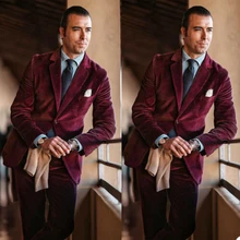 Men's 2-piece Velvet Winter Warm Jacket Wedding Tuxedo Business Slim Fit Blazer + Pants