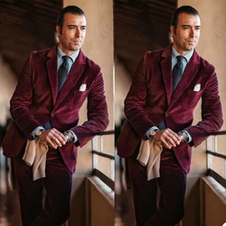 Men's 2-piece Velvet Winter Warm Jacket Wedding Tuxedo Business Slim Fit Blazer + Pants
