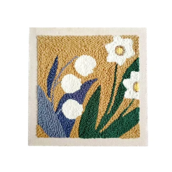 

DIY Knitting Wool Rug Hooking Kit Handcraft Woolen Embroidery Creative Gift with 26x26cm Solid Wood Frame Punch Needle Narcissus