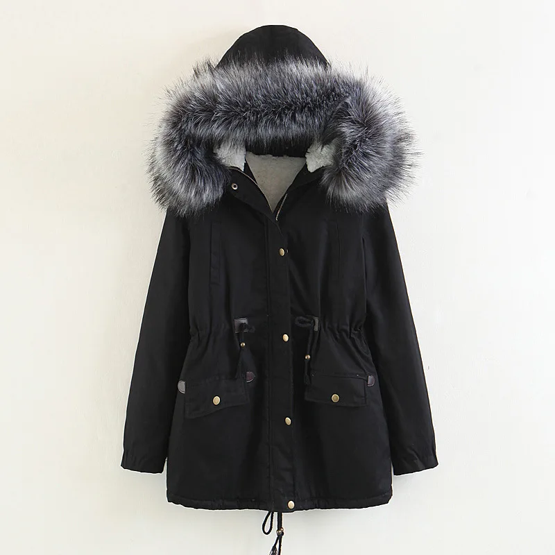 

2019 Autumn And Winter New Style Washed Cotton Cotton-padded Clothes Removable Shoulder Large Fur Collar Waist Hugging Long Casu