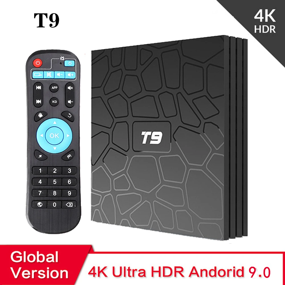 

Android TV Box T9 Android 9.0 TV Box 4GB DDR3 RAM 64GB ROM RK3318 Bluetooth 4.2 Support 2.4G&5.0GHz WiFi 4K Set Top Box Smart TV