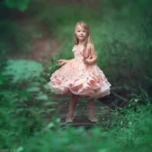 Розовые Платья с цветочным рисунком для девочек, кружевные платья с аппликацией на тонких бретельках без рукавов, праздничные платья для детей, платья для причастия