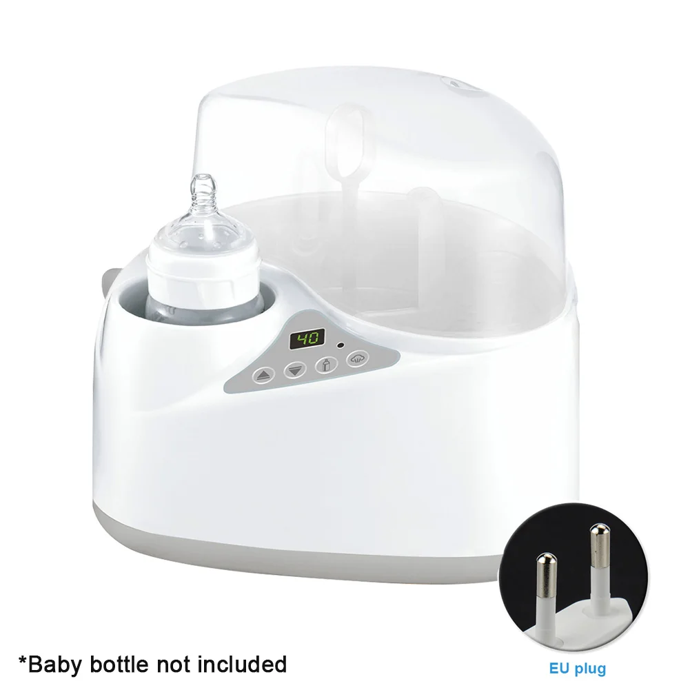 

White Adjustable Temperature Multipurpose Sterilizer PP Portable Baby Bottle Warmer Milk Heater LED Display 4 In 1 Travel Home