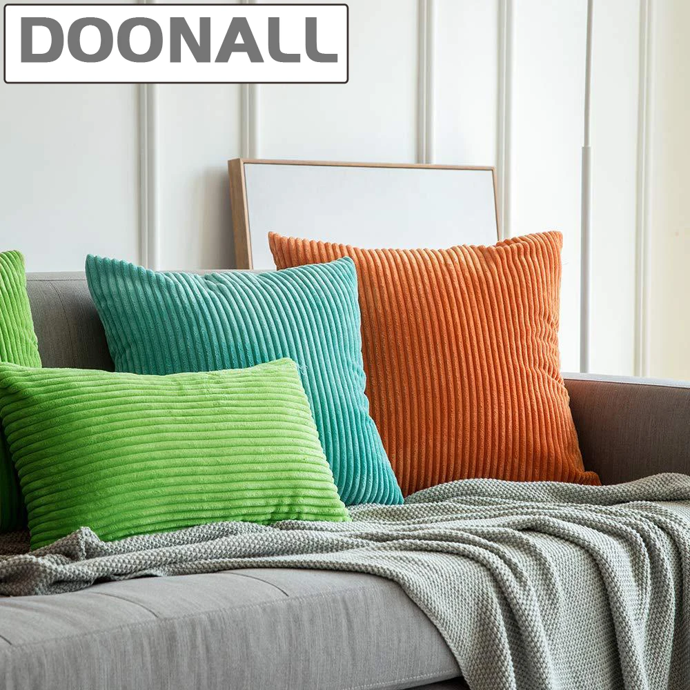 Doonall Striped Velvet Corduroy Solid Decorative Throw Toss Pillowcases Cushion Cover for Sofa Bedroom Car Pack of 2 | Дом и сад