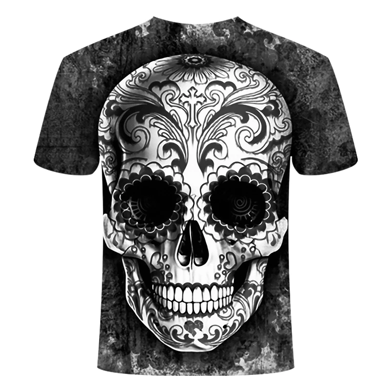 Новая футболка с черепом для мужчин и женщин, 3D принт, огненная футболка с черепом, короткий рукав, хип-хоп футболки летние топы, крутая футболка на Хэллоуин, Shirt6XL-S