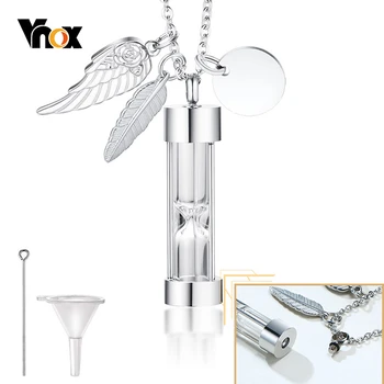 

Vnox Time Memory Hourglass Glass Urn Cremation Necklace for Ashes Jewelry Never Fade Love Keepsake Gifts with Wings Accessories