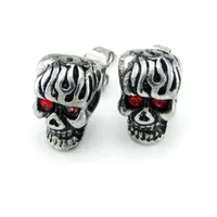 Wholesale Price Boy's Girl's 316L Stainless Steel Crystal Red Eye Skull Stud Push-back Earrings Jewelry 1