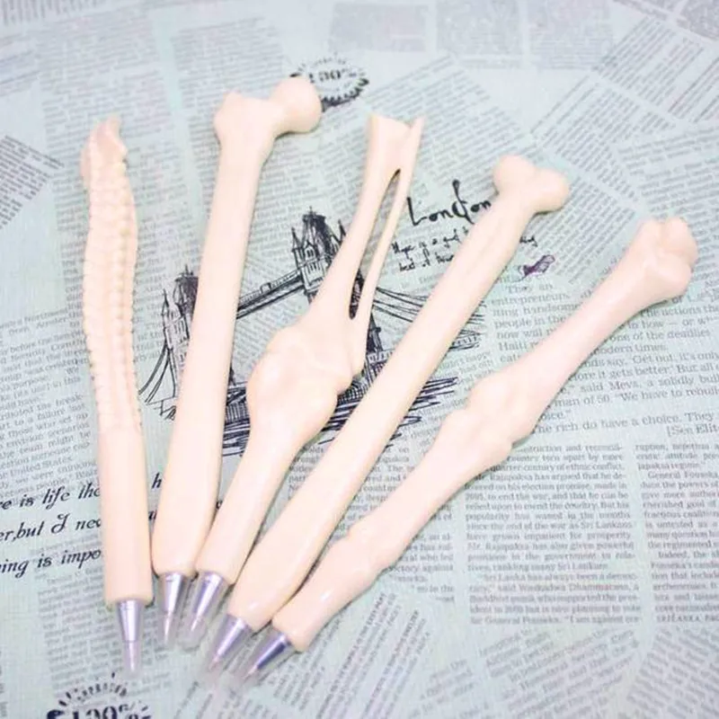 Skeleton Cartoon Ballpoint Pen Stationery Cartoon Bone Shape Ballpoint Pen Student Prize Horror Style Novelty Toy Student Fun Gi