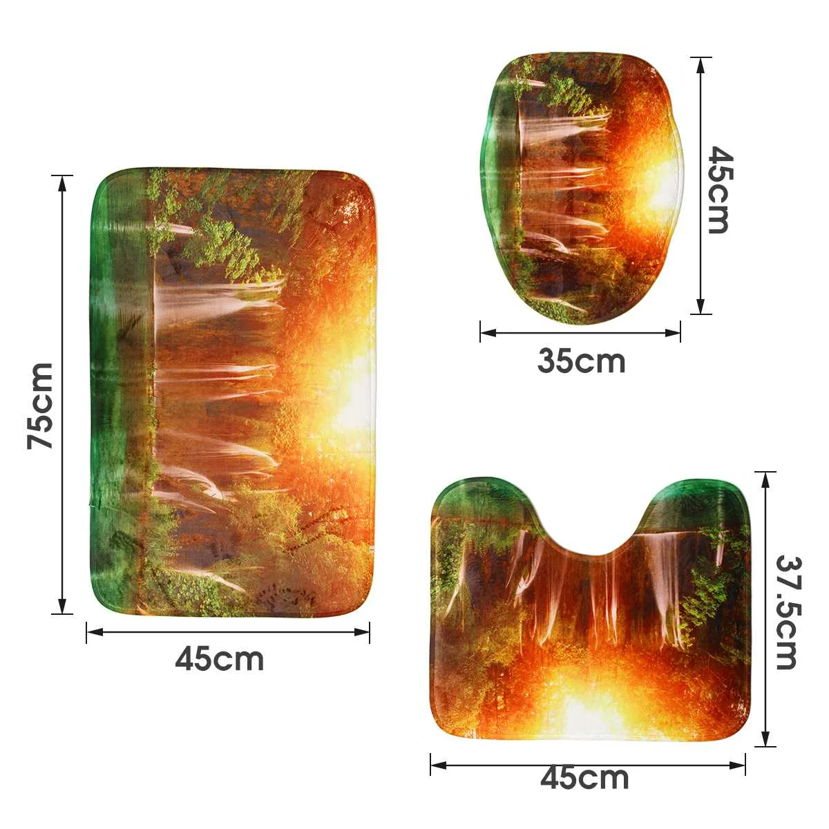 3D водопад пейзаж водонепроницаемый ванная душевая занавеска ковер набор Солнечный свет полиэстер занавеска для ванной Нескользящая Крышка для туалета коврик для ванной
