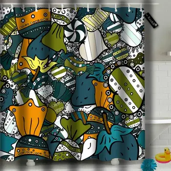 

Bathroom Shower Curtain Cute and Colorful Candy Sweet On Black Blue White Waterproof Polyester Fabric 72x72