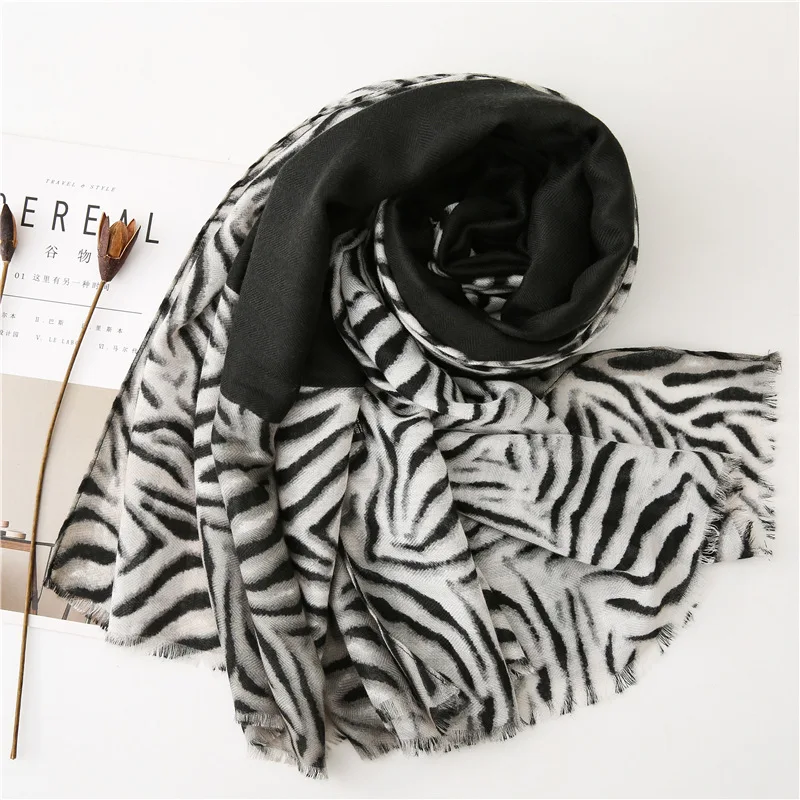 Новая мода Омбре зебра узор шаль из вискозы шарф для женщин высокое качество осень обёрточная бумага пашминовый палантин Bufandas мусульманский хиджаб 180*90 см