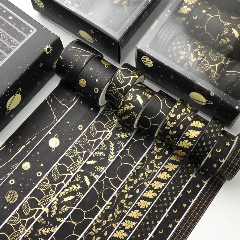 10 unids/set estampado de oro cinta de Washi caja lleno de cinta adhesiva decorativa Scrapbooking diario etiqueta papelería