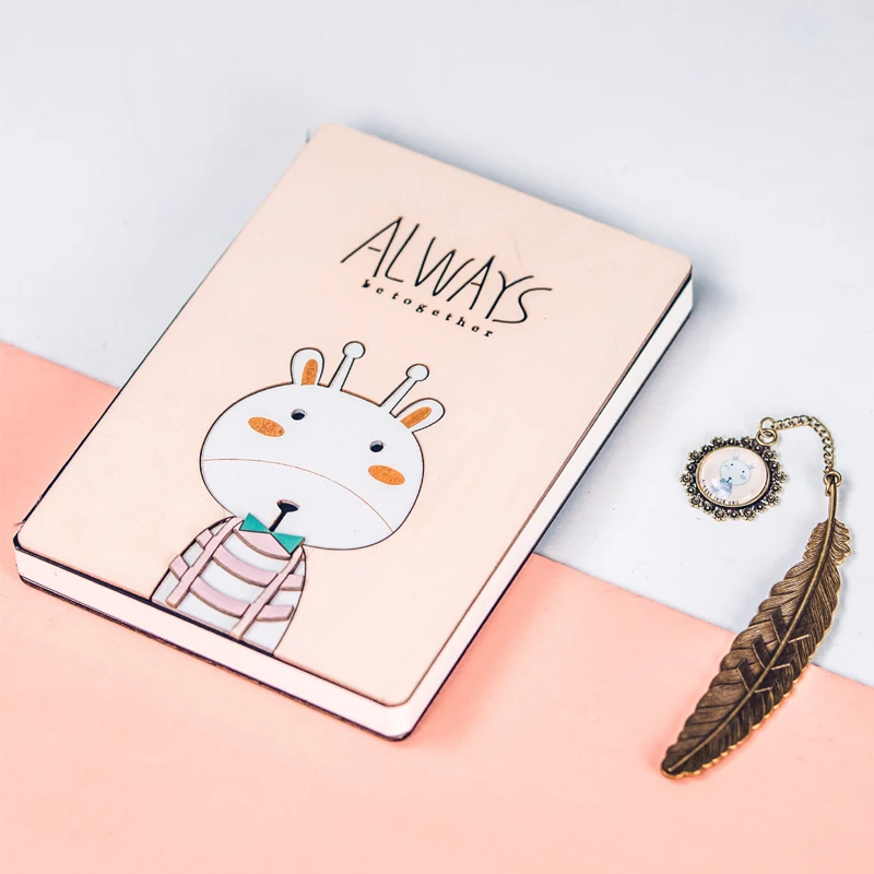 A5 A6 A7 Notebook Set Cute Cartoon Wood Art Cover Bullet Journal With Crystal Bookmark For Girls Writing School Stationery Gift