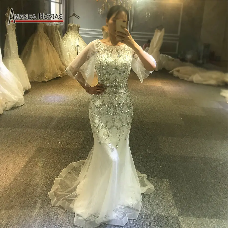 

Full beading beach wedding dress light small dress with little train