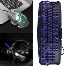 Трещины подсветкой игровая клавиатура программируемая мышь и гарнитура со светодиодной вставкой комбинированный комплект