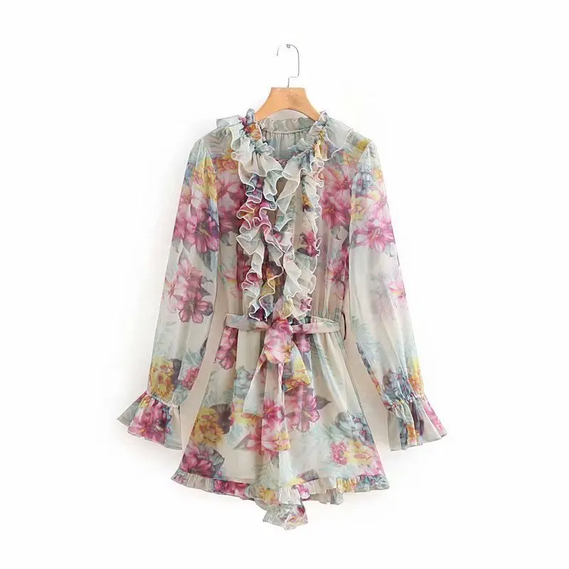 

2019 Spring Europe And America WOMEN'S Dress New Style Flounced Printed Long-sleeved Dress 9007