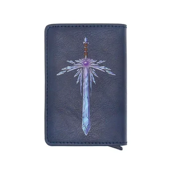 

New Arrival Cool Sword Blue Pattern Digital Printing Leather Card Holder Wallet Men Women Multifunction Mini Short Purse Gift