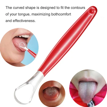 

Dental Fresh Breath Tongue Scraper Stainless Steel Tools Reusable Adult Health Care Oral Cleaning Curved Double Side Long Handle