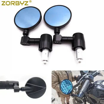 

ZORBYZ Motorcycle Black 7/8" 22mm CNC Round Handle Bar End 3'' Rearview Side Mirror For Honda Chopper Cruiser Cafe Racer Custom