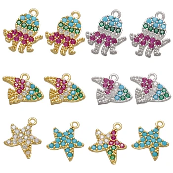 

ZHUKOU CZ crystal octopus fish starfish marine life earrings charms for women DIY handmade jewelry accessories supplies VD766