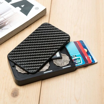 

Fashion Black Carbon Fiber Minimalist Rfid Wallet for Men ID Credit Cards Business Bank Card Case Women Slide RFID Card Holders