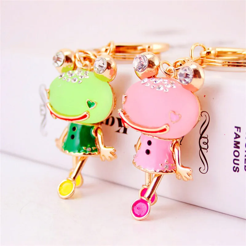 

Creative Cute Rhinestone Big Eyes Frog Car Keychain Female Bag Accessories Metal Couple Pendant