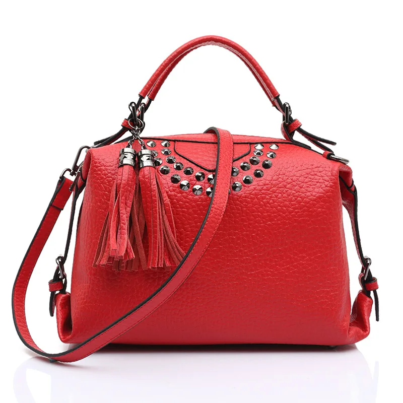 

Full-grain Leather Handbag Europe And America Style Hand Shoulder Rivet Creative WOMEN'S Bag