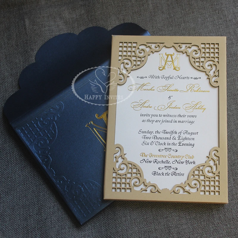 HI3038 - 13 Custom Hardcover Wedding Card With Nice Laser Cut Design Made in China More Colors Optional