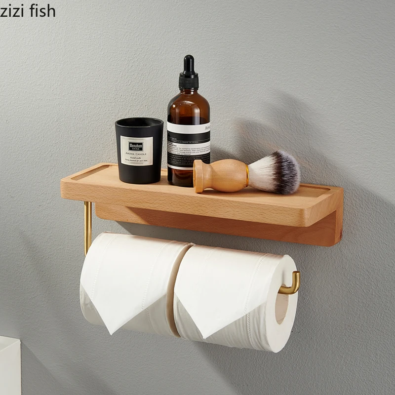 Toilet Roll Holder Brass Wood Napkin Holder Tissue Box Toilet Paper Holders Home Wall-mounted Storage Rack Paper Towel