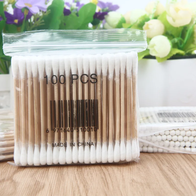 

Wooden Handle Disposable Cotton Swabs Double Head Cotton Buds Cotton Tipped Applicator For Beauty Makeup Nose Ears Cleaning