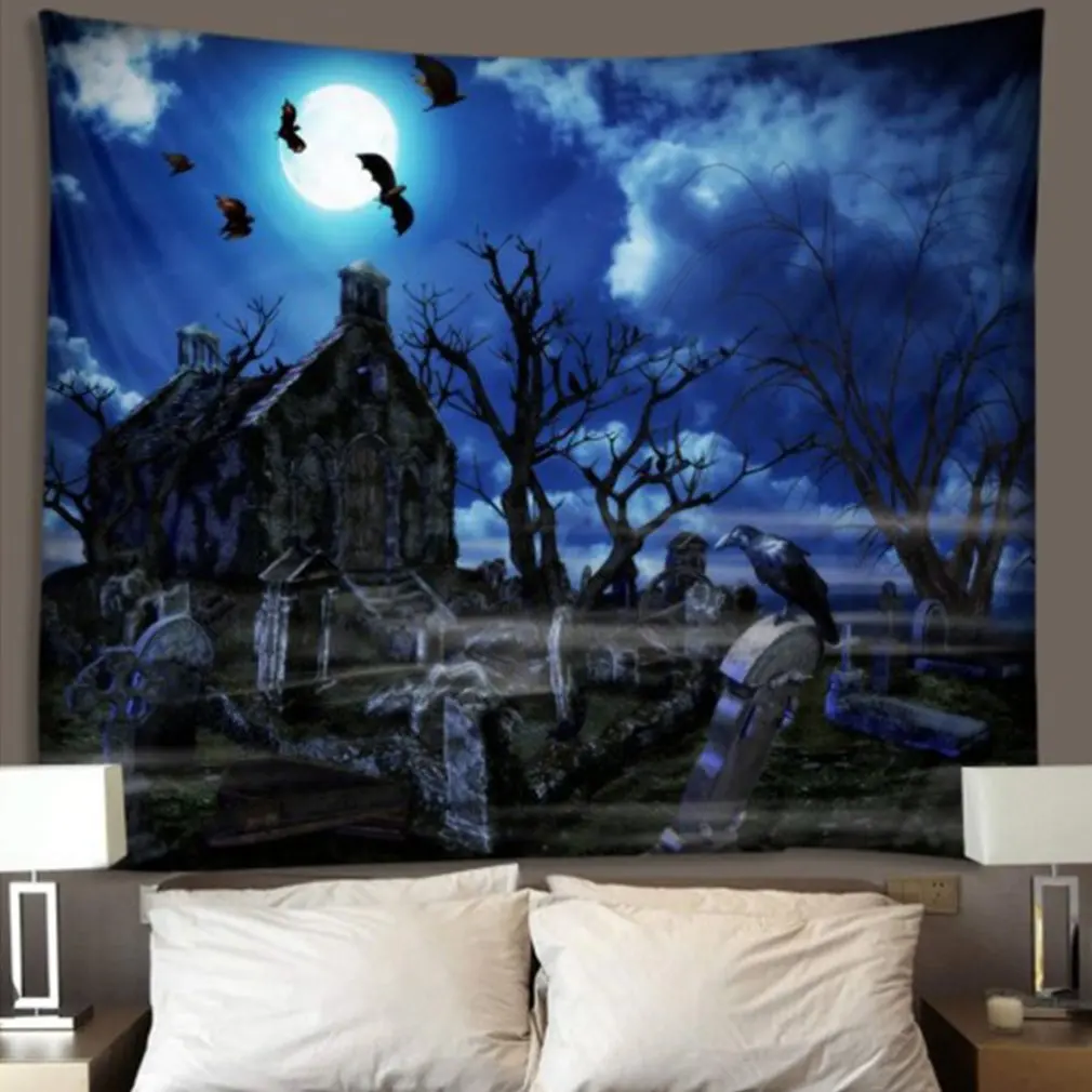 Halloween Tapestry Pumpkins Tree Grave crow Print Wall Hanging Tapestry Art Home Decoration Wall Tapestry - Цвет: as show