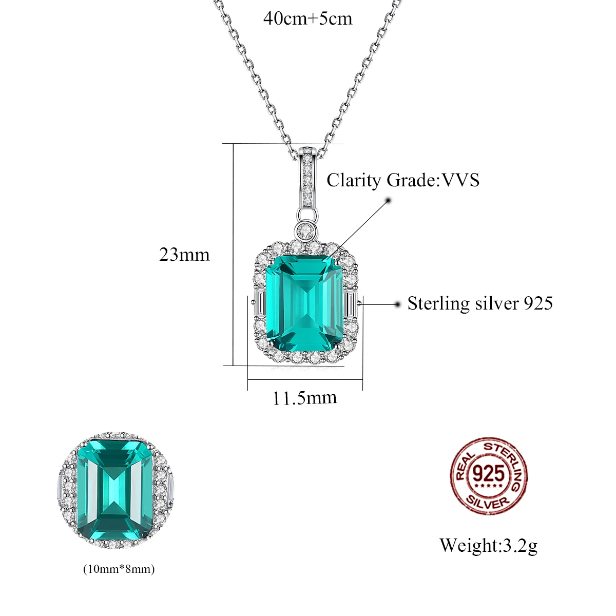 Collane con ciondolo in pietra preziosa con topazio quadrato per donne, fidanzamento nuziale, collare in argento sterling fine CZ_voghion.com