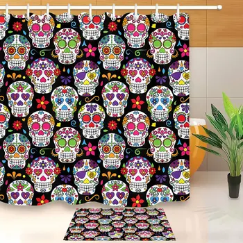 

Colorful Sugar Skull Shower Curtains Day of the Dead Waterproof Polyester Fabric Home Bathroom Decor Accessories Curtain Set