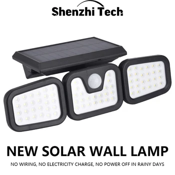 

74 LEDs Solar Wall Lamp Three Heads Rotatable Solar Induction Lamp IP65 Waterproof Outdoor Solar Light for Garden Decoration