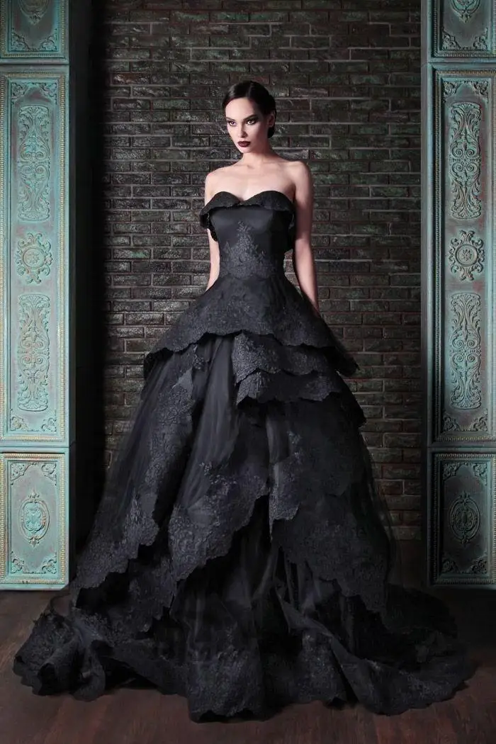 

New Gothic Style Sweetheart Black Lace Ball Gown Wedding Dress 2015 Bridal Gowns Custom Size 2 4 6 8 10 12 14 16 18++ W546