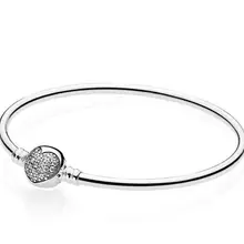 Подлинный 925 пробы серебряный браслет Кристалл Сердце& Круговая застежка зажим подходит браслет подходит Diy бисера Шарм ювелирные изделия