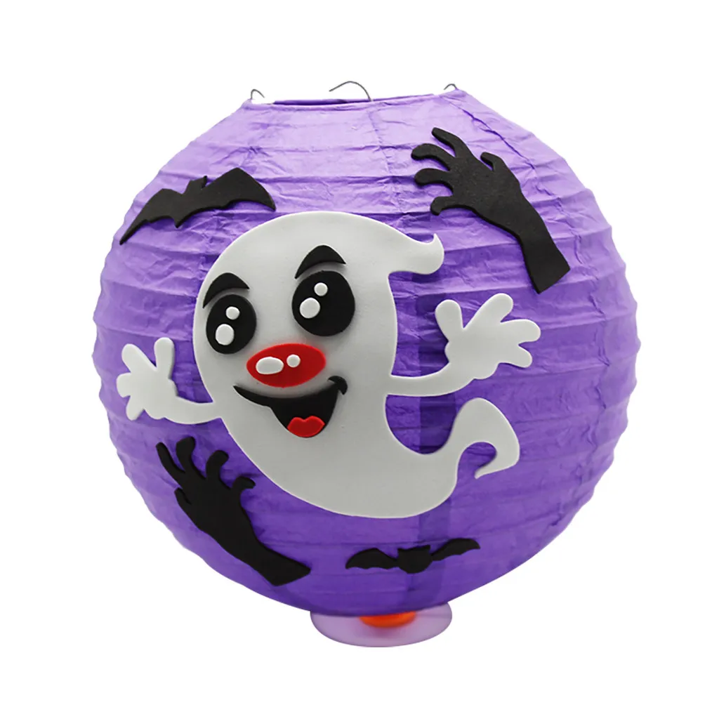 Purple 1 шт., украшение для Хэллоуина, светодиодный, бумажный, тыквенный, подвесной фонарь светильник, лампа для Хэллоуина, украшения для дома, страшный фонарь, принадлежности - Цвет: Purple