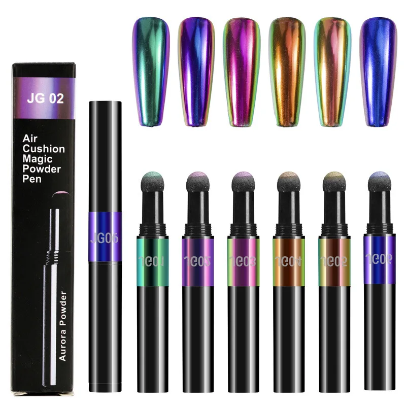 

Nail Cushion Pen Magic Mirror Chalk Nail Art Laqcuer 6 Colors Solid Local Tyrant Gold Pen Aurora Powder Air Cushion Pen TSLM1