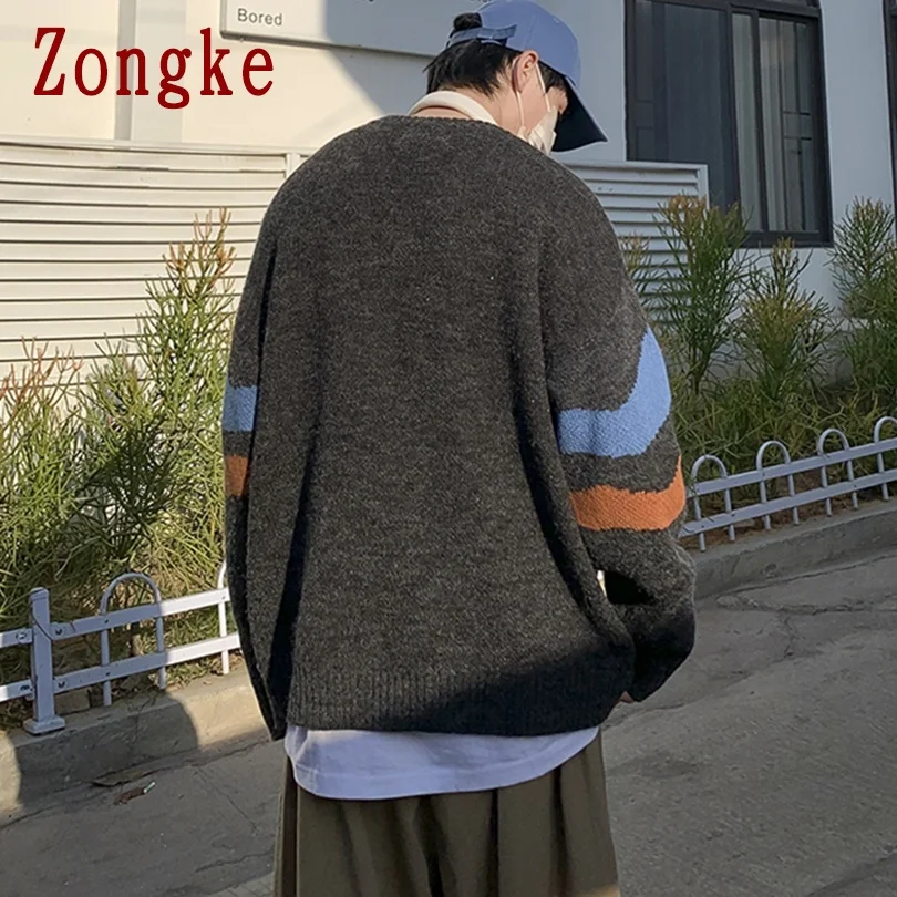 Zongke вязаный свитер для мужчин зимняя мужская одежда пуловер и свитеры белый
