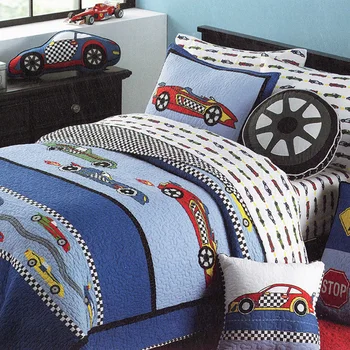 

CHAUSUB Kids Lovely Quilt Set 2PC Washed Cotton Quilts Applique Bedspreads Racing Pattern Bed Cover Twin Size Boys Coverlet