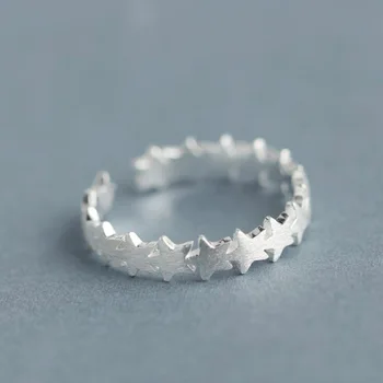 

High Quality Pentagram Star Adjustable Rings For Women Statement Real 925 Sterling Silver Open Ring Fashion Accessories