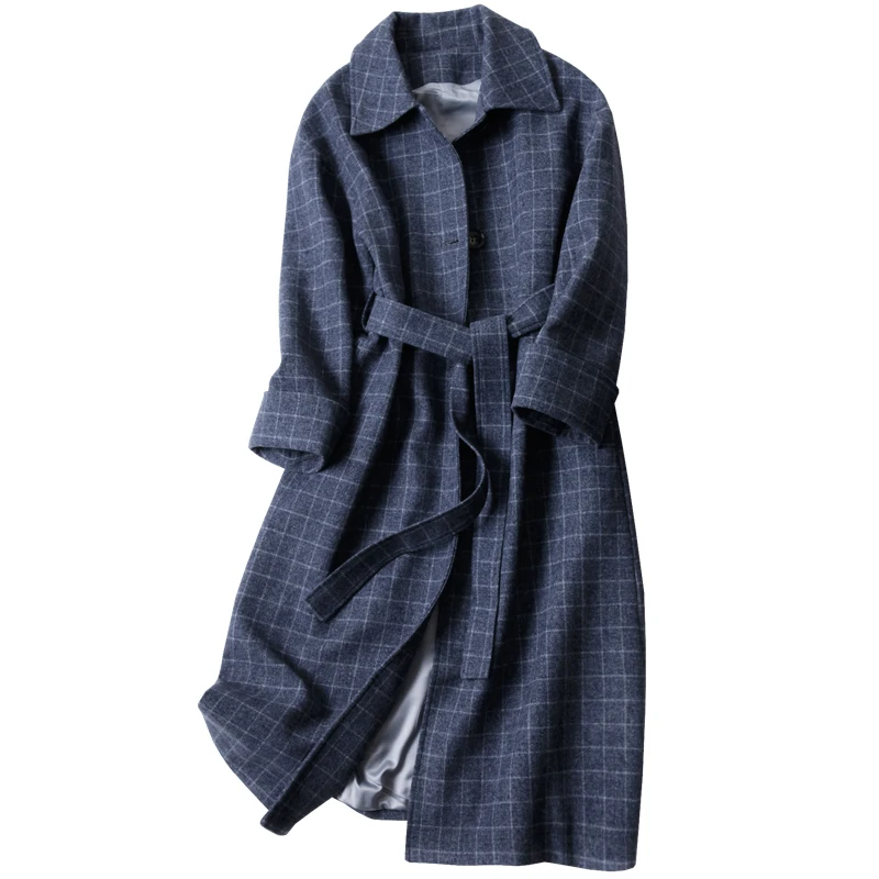 Boollili 2020 Plaid Wool Coat Female Jacket Spring Autumn Long Women Korean Fashion Woolen Coats and Jackets |