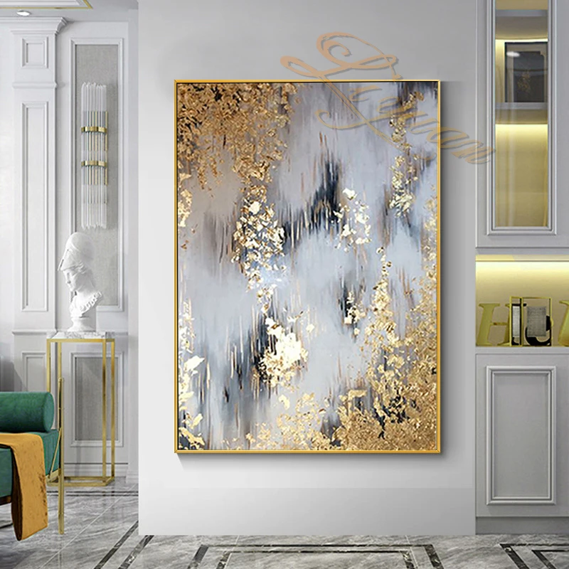 100% Hand-painted Abstract Oil Painting On Canvas In Living Room Gold Modern Wall Art Decorative Painting Frameless